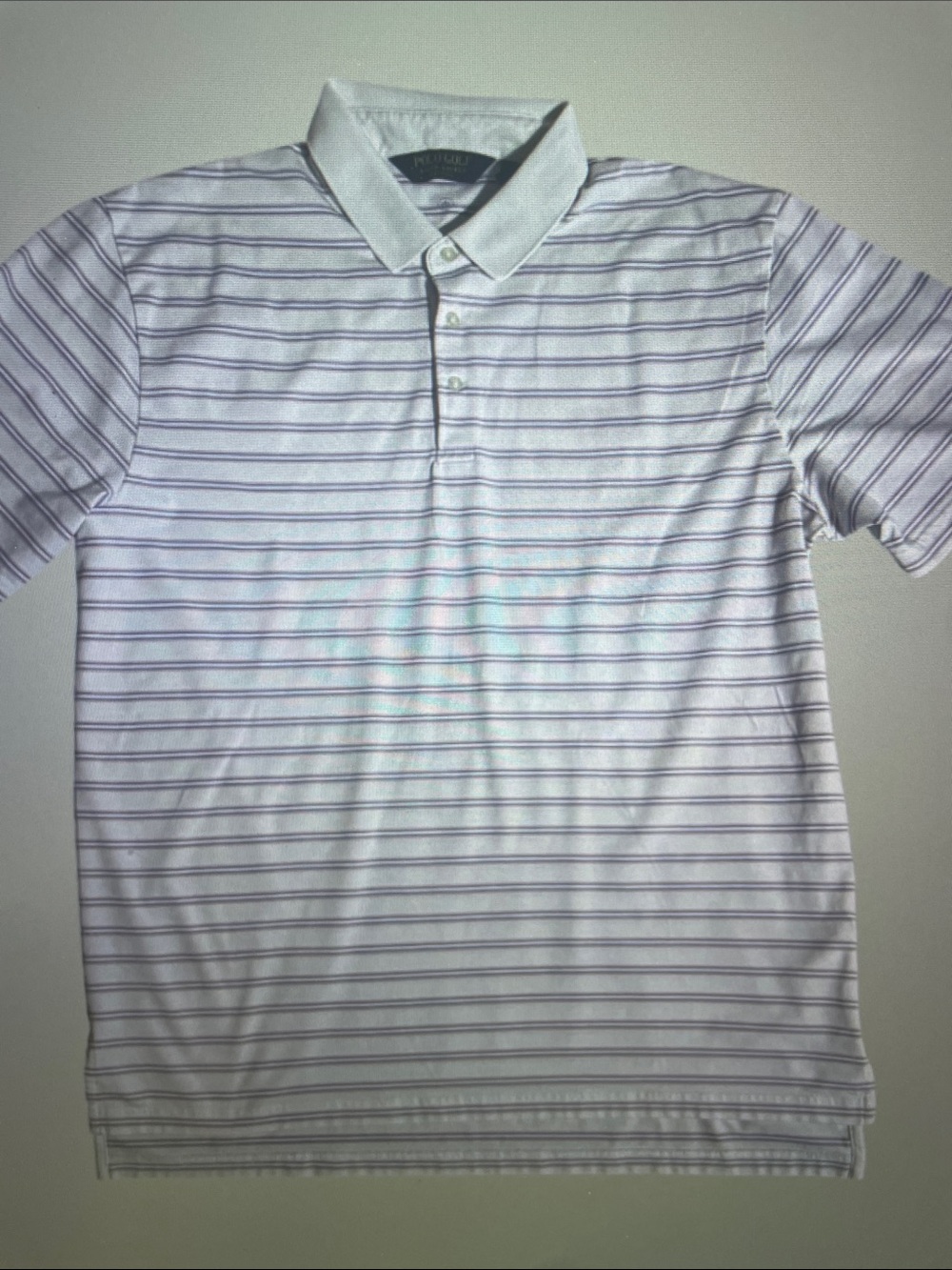 Men's Striped Polo Shirt - White with Purple Stripes